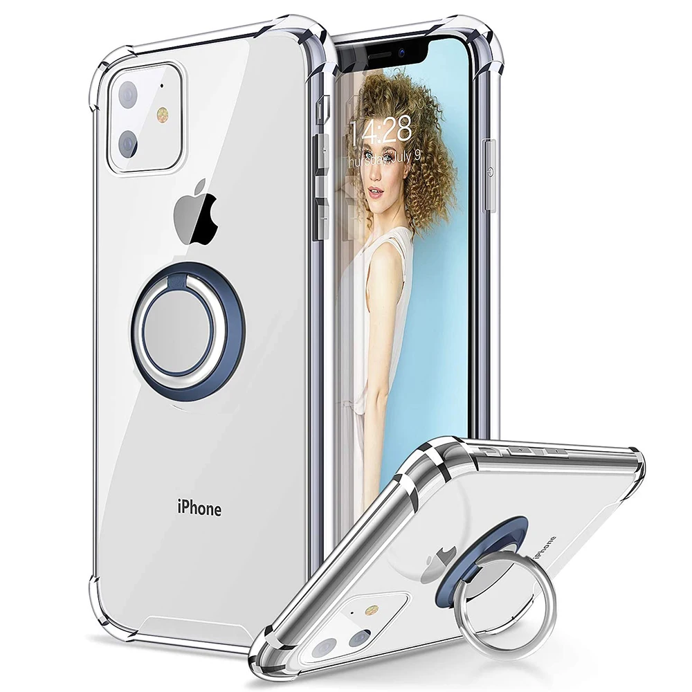 thumbnail image 1 of Transparent Ring Holder Phone Case for IPhone 13 12 Mini 15 14 11 Pro Max X XS XR 7 8 Plus Soft Shell Shockproof Cove, 1 of 5