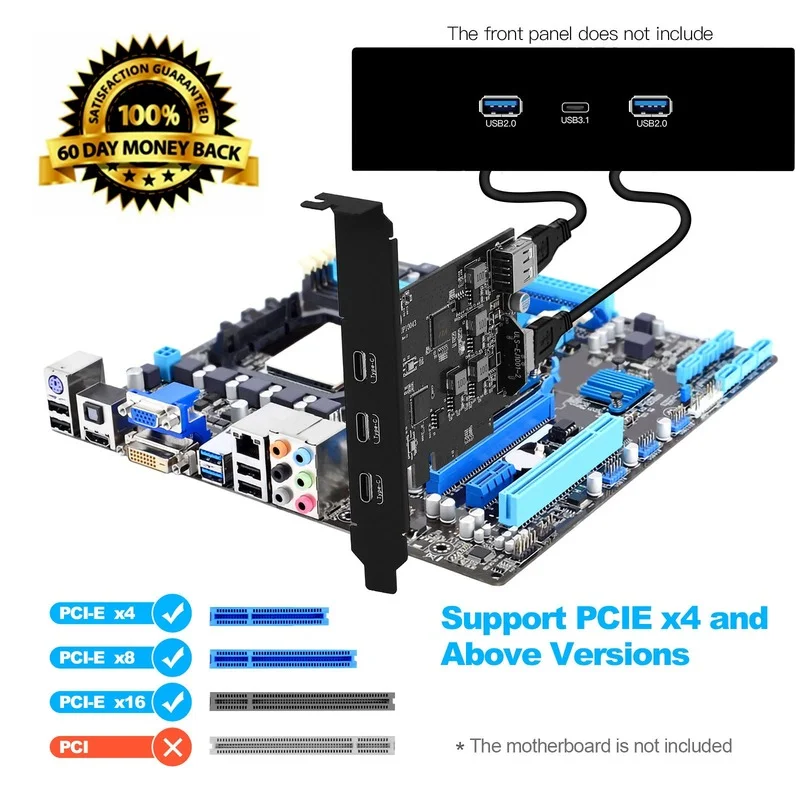 Cartão de Expansão de Alta Velocidade tipo c Pcie x4 a Usb 3.2 Usb 2.0 Interno Usb tipo e 20gbps - Imagem 2