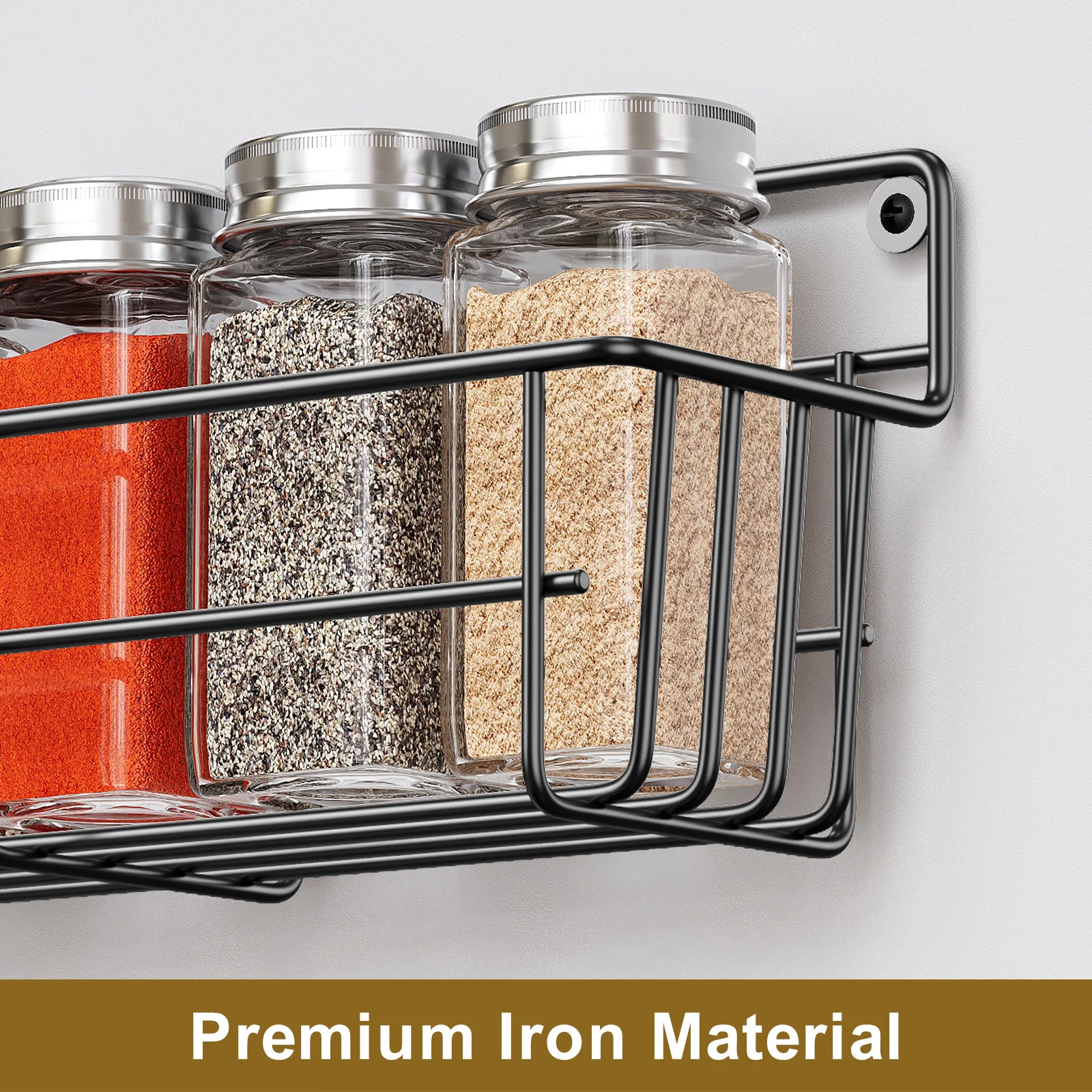 Kitchen Storage Rack Spice Rack Kitchen Organizer Spice Storage Shelf Cabinet Organizer Shelves Kitchen Organizer Rack 5PCS Adhesive Spices Storage Rack Black Iron Cabinet Organizer Wall Mounted Kitchen Shelves Household Multi-function Accessories