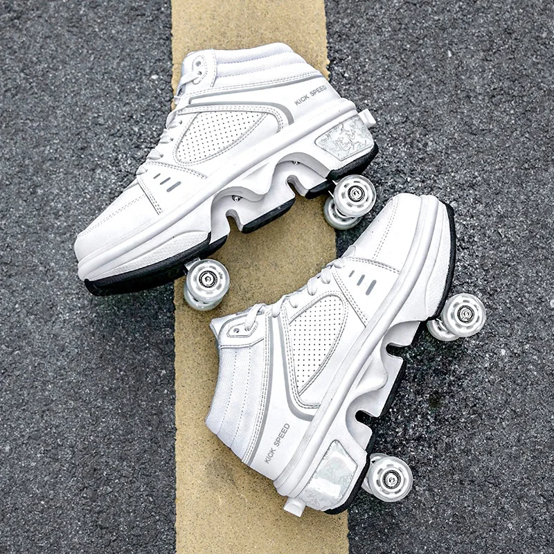 Deformação Unisex Roller Skating Shoes, LED Flash, 4 Rodas Patins Rodadas de Tênis de Corrida, Novo, 2022