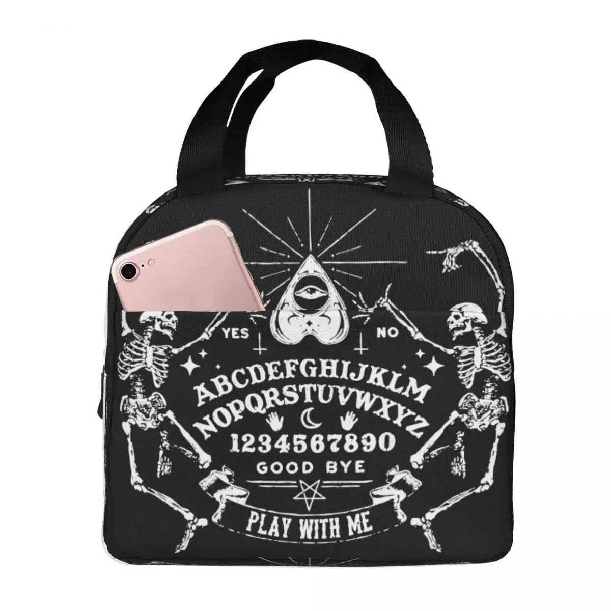 

Play With Me Ouija Board Lunch Bags Insulated Cooler Bags Witch Horror Occult Skull Thermal Cold Food Picnic Travel Tote Women
