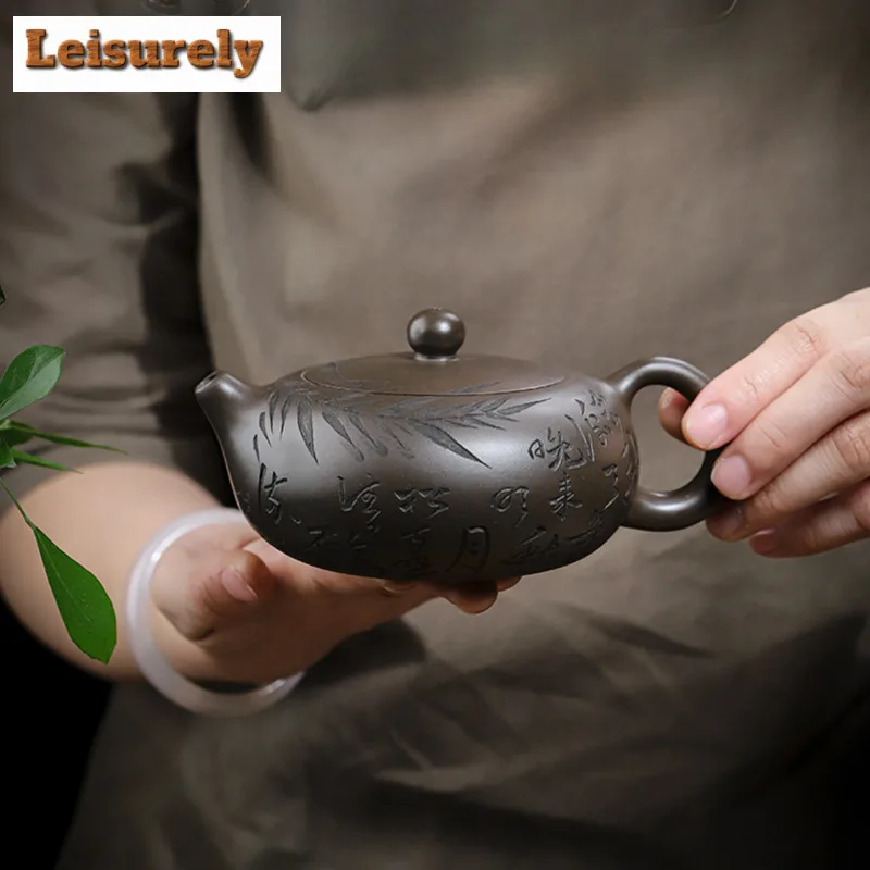 330ml Ancient Yixing Purple Clay Teapots Handmade Flat jade Pot Raw Ore Purple Mud Kettle with Infuser Chinese Zisha TeaSet Gift