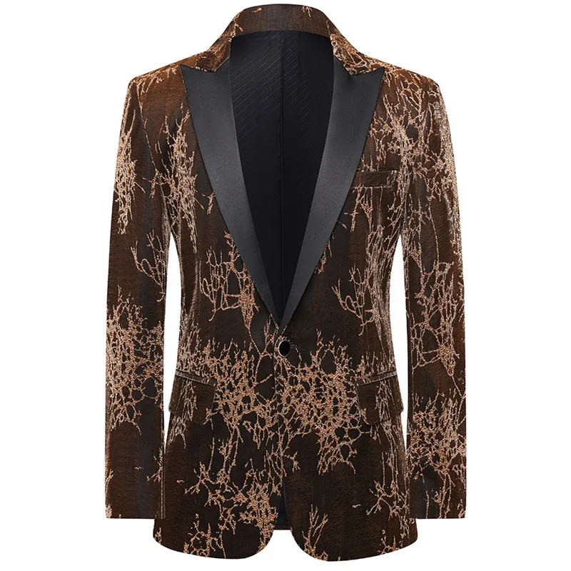 

Men's Banquet Business Jacquard Blazer Lapel Collar Single Button Casual Tuxedo Singer Nightclub Host Stage Performance Blazers