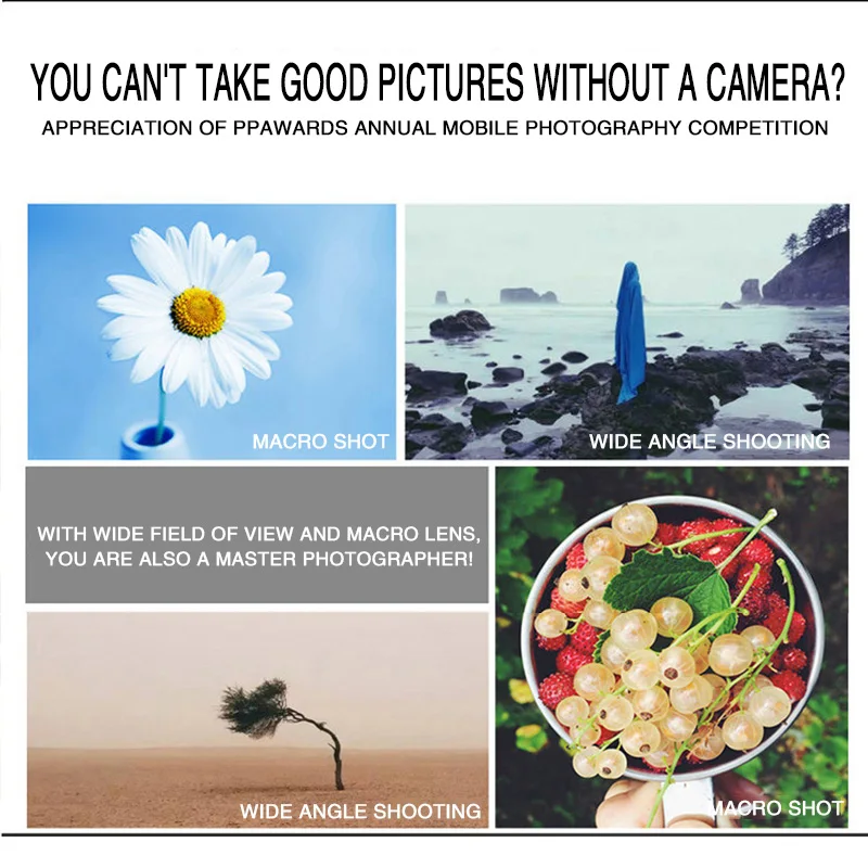 3-in-1 Wide Angle Macro Fisheye Phone Lens Kit 0.67X Wide Angle Zoom Fish Eye Macro Lenses with Fixation Clip for iPhone Samsung
