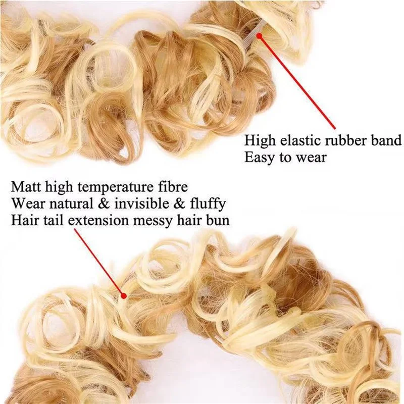 2PCS Long wig curly messy bun wrapped scrunchie elastic rubber headband