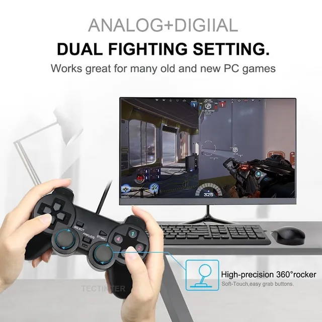 USB Wired PC Game Controller Gamepad For WinXP/Win7/Win8/Win10 Joypad For PC Windows Computer Laptop Black Game Joystick - Image 2