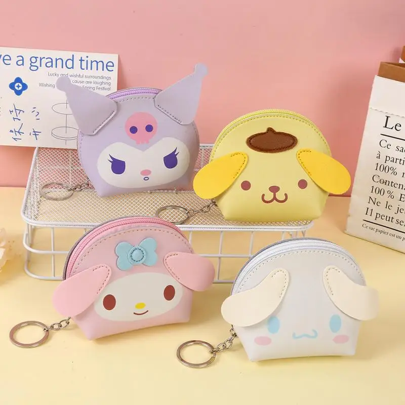 

Kawaii Sanrios Anime Cinnamoroll Mymelody Kuromi Kitty Mini Pu Zipper Coin Case Multifunctional Coin Storage Bag Simple Key Case