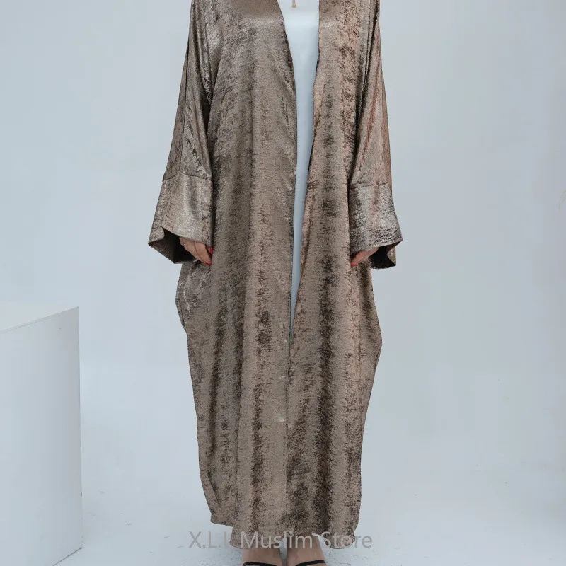 Eid Ramadan Open Kimono Satin Abaya Luxury Batwing Dubai Kaftan Muslim Dress Modest Loose Islam Kebaya For Women Clothing Robe