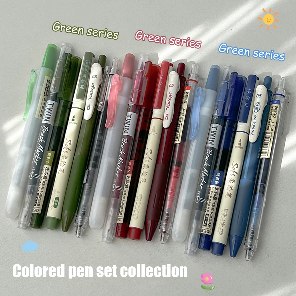 6 Pz/set Penne Calligrafiche Colorate Punta Morbida Pennarelli 0.5mm Penne da Disegno Fine Retro Multi-Tip Pennelli a Linee Fine - immagine 6