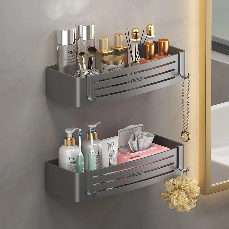 No-Drill Bathroom Shelf Shelves Shampoo Makeup Storage Holder Kitchen Organizer Wall Mounted Bathroom Accessories Aluminum Alloy 4