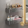 No-Drill Bathroom Shelf Shelves Shampoo Makeup Storage Holder Kitchen Organizer Wall Mounted Bathroom Accessories Aluminum Alloy 4