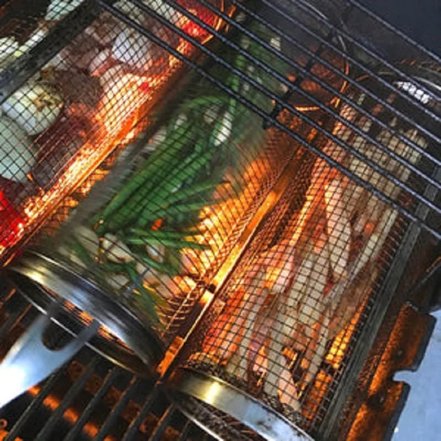 2Db 360 ° Bbq Grill Kosár Ketrec Rozsdamentes Acél Üreges Pörkölt Állványok Sütés Zöldségek Hús Grillező Szerszámok Kiegészítő - Image 6