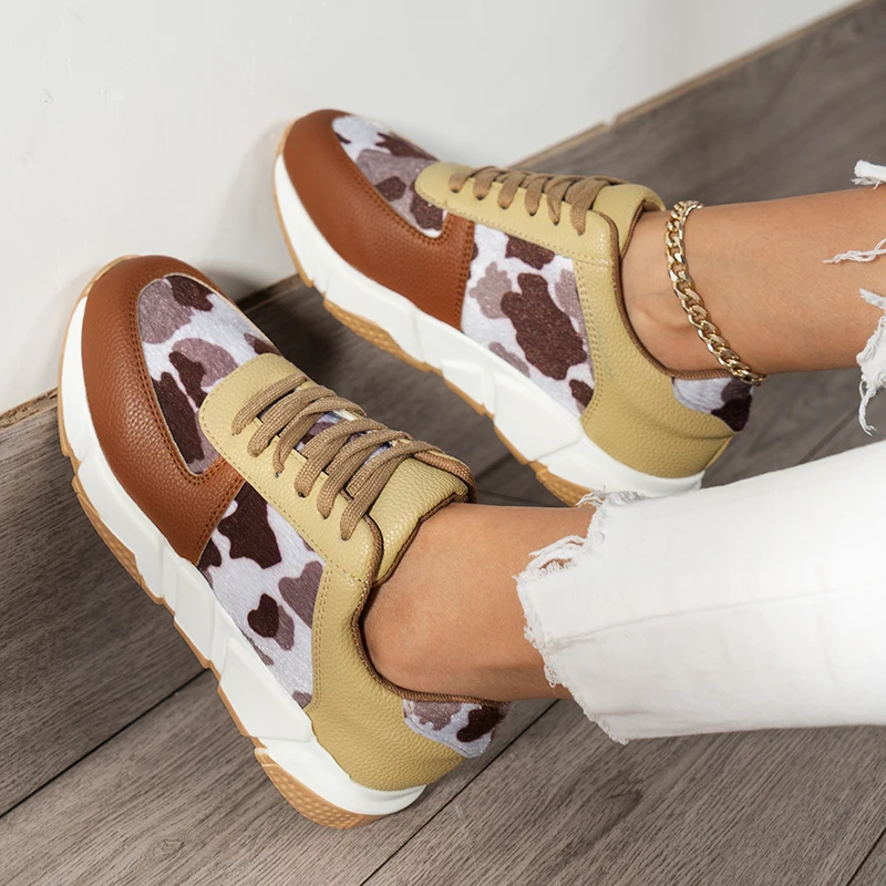 

Женские кроссовки на платформе, повседневные дышащие кроссовки с низким верхом и круглым носком, на танкетке с леопардовым принтом, размер 43, 2023