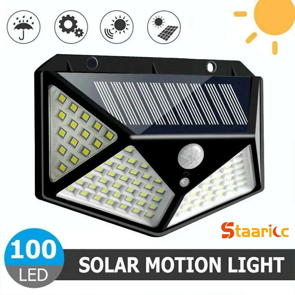 STAARICC 100 LED Solar Motion Sensor Security Light Outdoor Waterproof PIR Spotlight for Yard Garden Path Fence Decoration