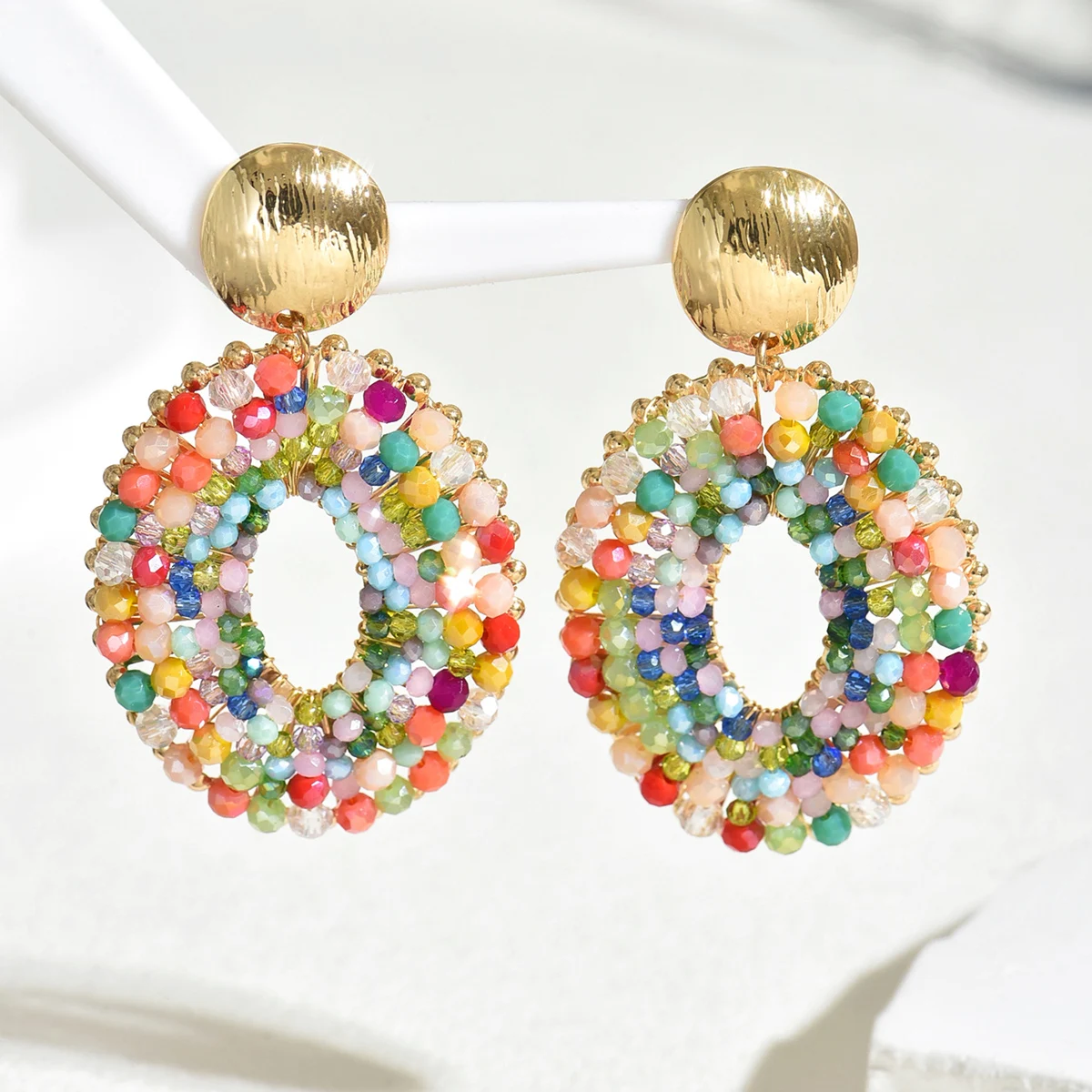 Bohemian Vintage Oval Kristall Perlen Tropfen Ohrringe für Frauen Handgemachte Mehrfarbige Große Aussage Ohrring Sommer Party Schmuck Geschenk – Detail 10