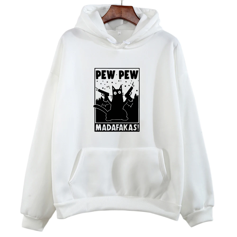 

Pew Pew Madafakas Hoodie Funny Cat Graphic Printed Sweatshirts for Women Autumn Winter Fleece Cartoon Pullovers Hooded Girls Top