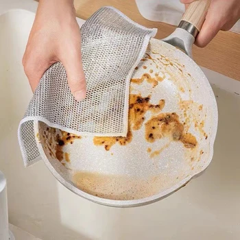 10PCS Strofinaccio magico Fibra d'argento Addensata in microfibra Spugna incorporata Scrub in acciaio Panno per pulizia da cucina resistente Asciugamano per il lavaggio 1