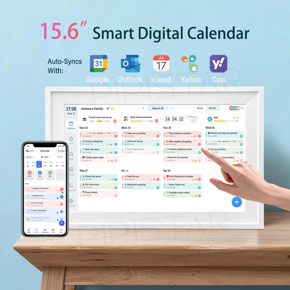 ปฏิทินดิจิทัลอัจฉริยะแบบสัมผัสหน้าจอขนาด 15.6 นิ้ว พร้อม WiFi สำหรับครอบครัว ใช้เป็นตารางงานติดผนังหรือตั้งโต๊ะ วางแผนงานและจัดตารางเวลา 1