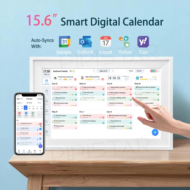 ปฏิทินดิจิทัลอัจฉริยะแบบสัมผัสหน้าจอขนาด 15.6 นิ้ว พร้อม WiFi สำหรับครอบครัว ใช้เป็นตารางงานติดผนังหรือตั้งโต๊ะ วางแผนงานและจัดตารางเวลา 1