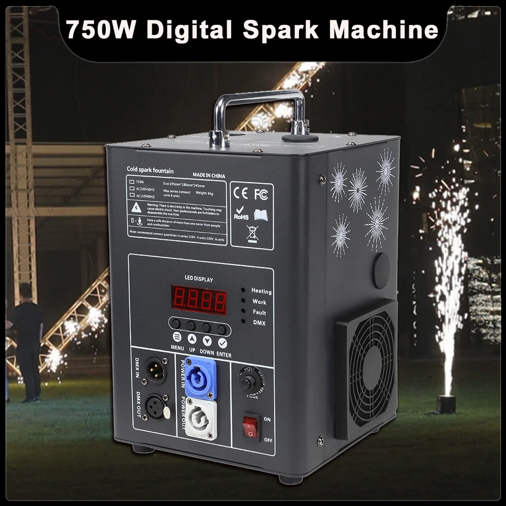 

750W Cold Spark Machine Fireworks Fountain Effect Machine Fireworks with Remote Control DMX DJ Disco Party Wedding Stage Effects