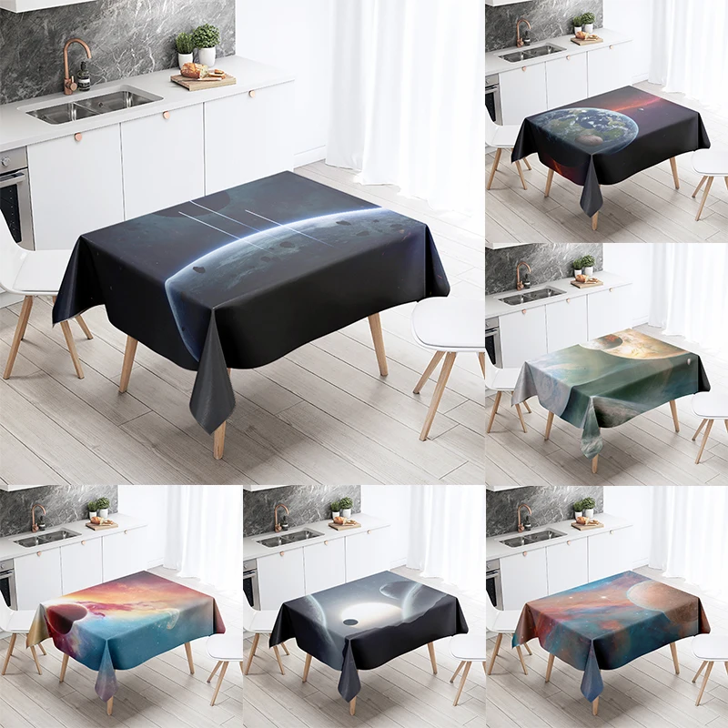 

Starry Universe Tablecloth Planet Antifouling Waterproof Rectangular Kitchen Dining Table Home Decoration