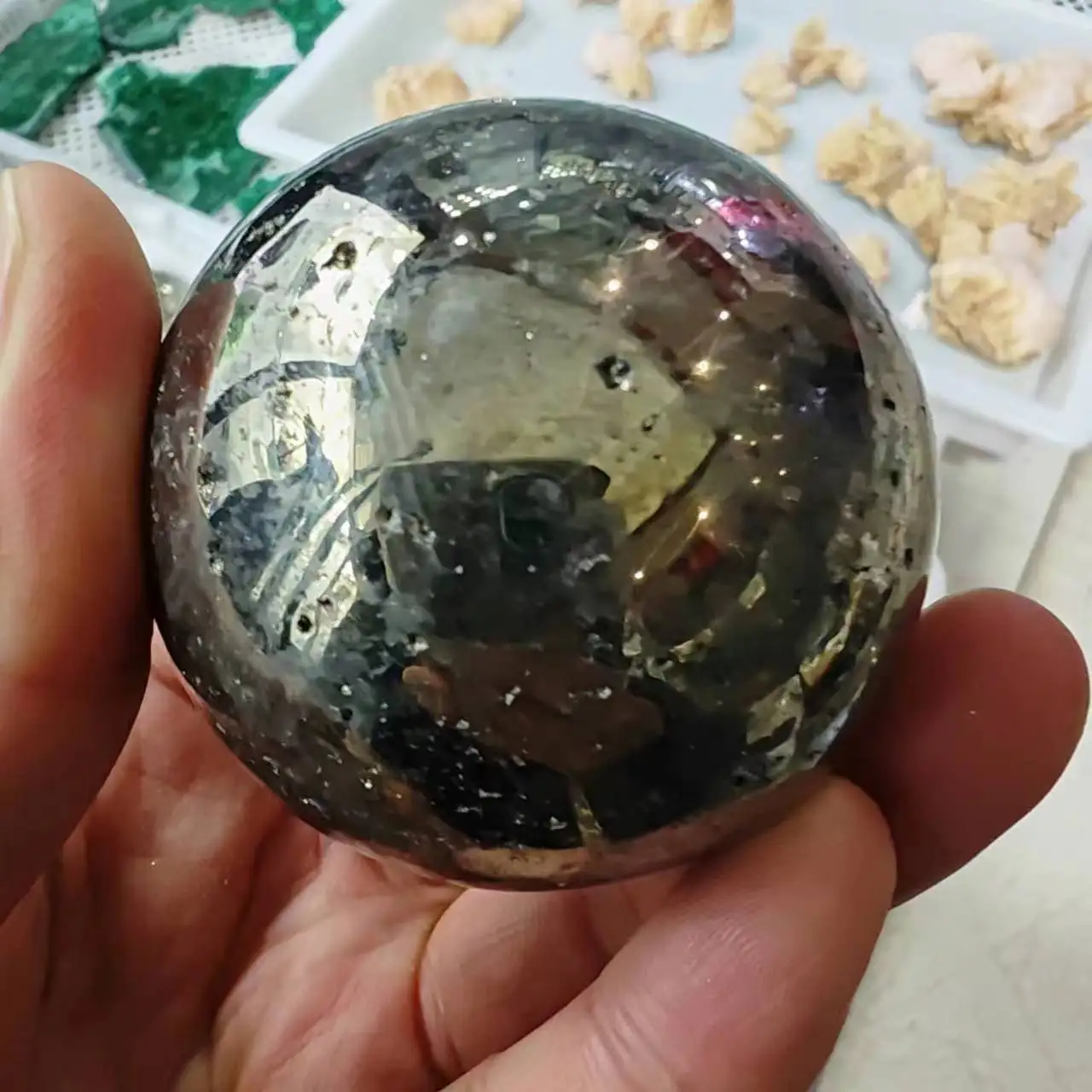 Natural Pyrite Sphere Stone Ball crystal Mineral Quartz Specimen Healing 3