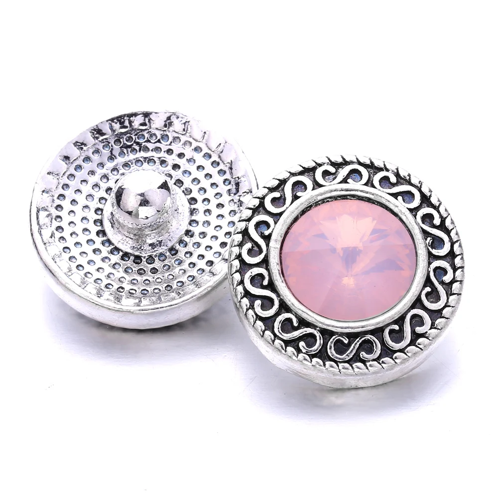 20pcs Crystal Round 18mm Metal Snap Buttons For Snap Button Bracelet Bangle Necklace Jewelry