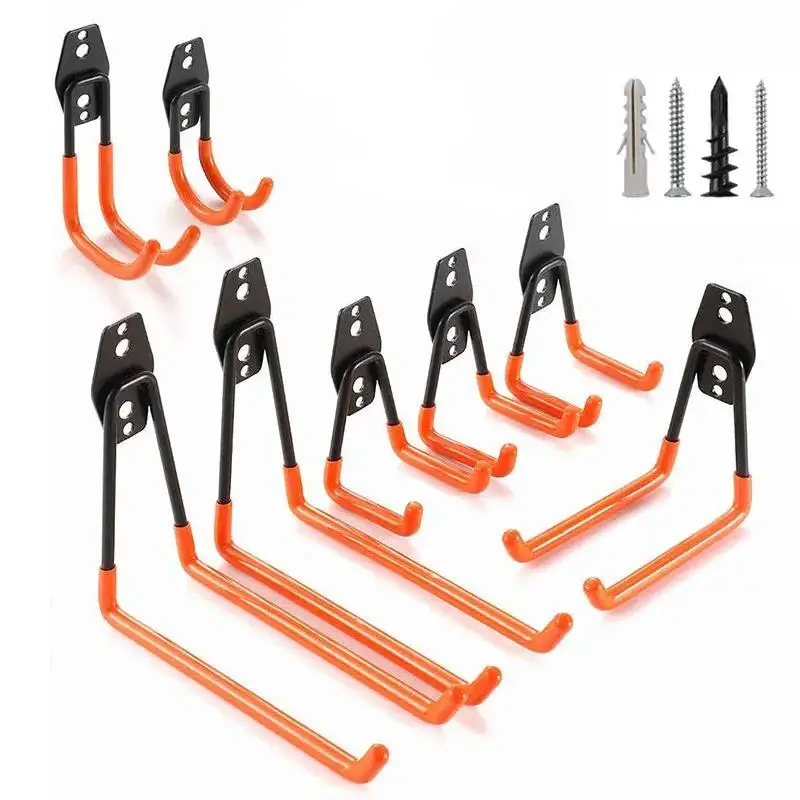 Heavy Duty Metal Wall Mount Organizer with Anti-Slip Hooks for Bicycles, Ladders, & Garden Tools