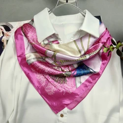 Elegant Grey Green Cherry Blossom Silk Square Scarf and Wrap (Pink)