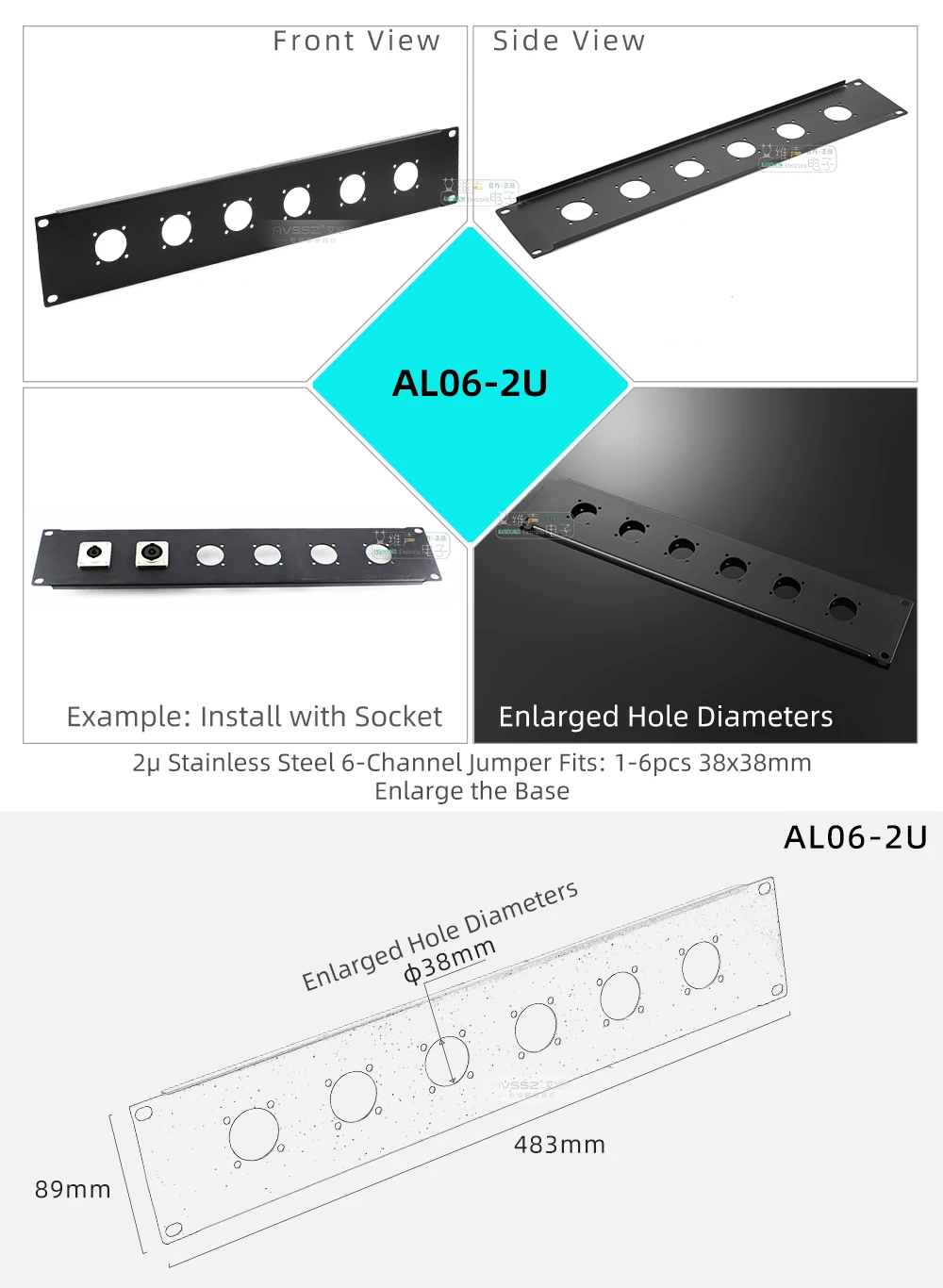 86 Panel 8/12/24 Port Blank Patch Panel 1U 2U 19 Zoll, für D-Sub XLR RJ45 Lautsprecheranschluss, Schrank-Wandmontage-Blindplatte – Detail 24