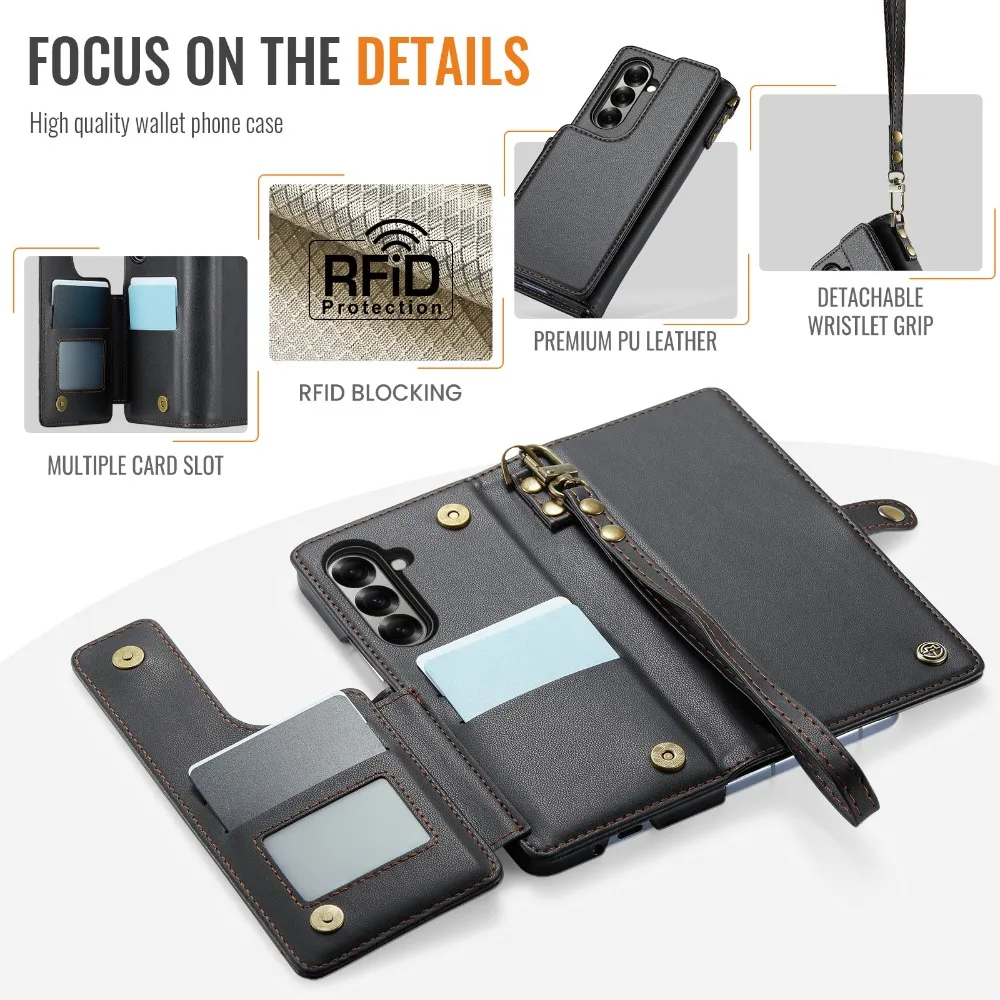Luxury RFID Leather Wallet Case - 7-Card Holder with Magnetic Closure