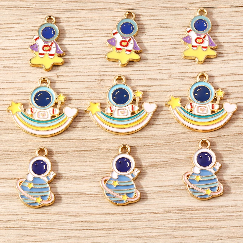 Tusember 10 Stück süße Galaxy Mond Schiff Astronaut Charms für DIY handgefertigten Schmuck Halskette Ohrringe Schlüsselanhänger Anhänger