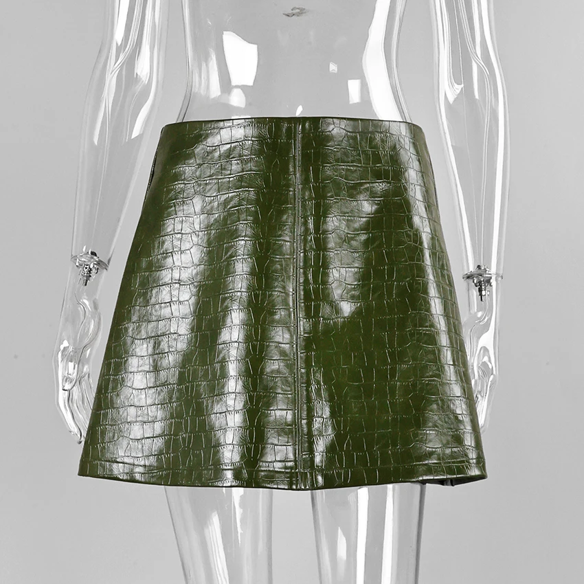Linad Sexy Green PU Mini A Line Skirts Women Vintage Wine Red High Waist Skirt 2026 Summer Street Chic Slim Zipper Skirts Female