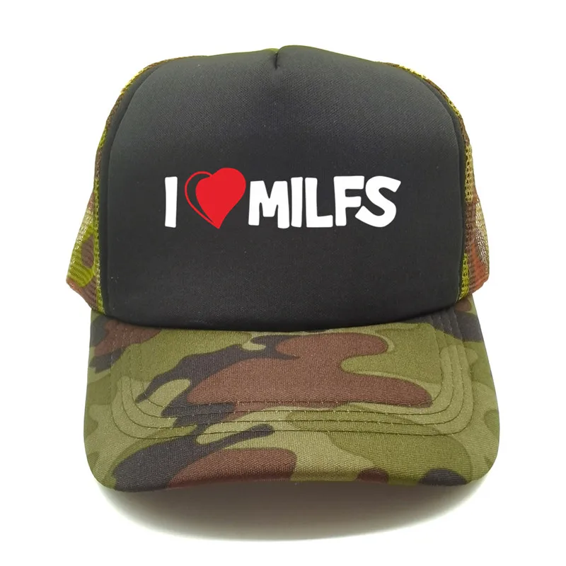 

I Love Milfs Men Trucker Hats Summer Funny MILF Baseball Caps Unisex Outdoor Mesh Net Cap