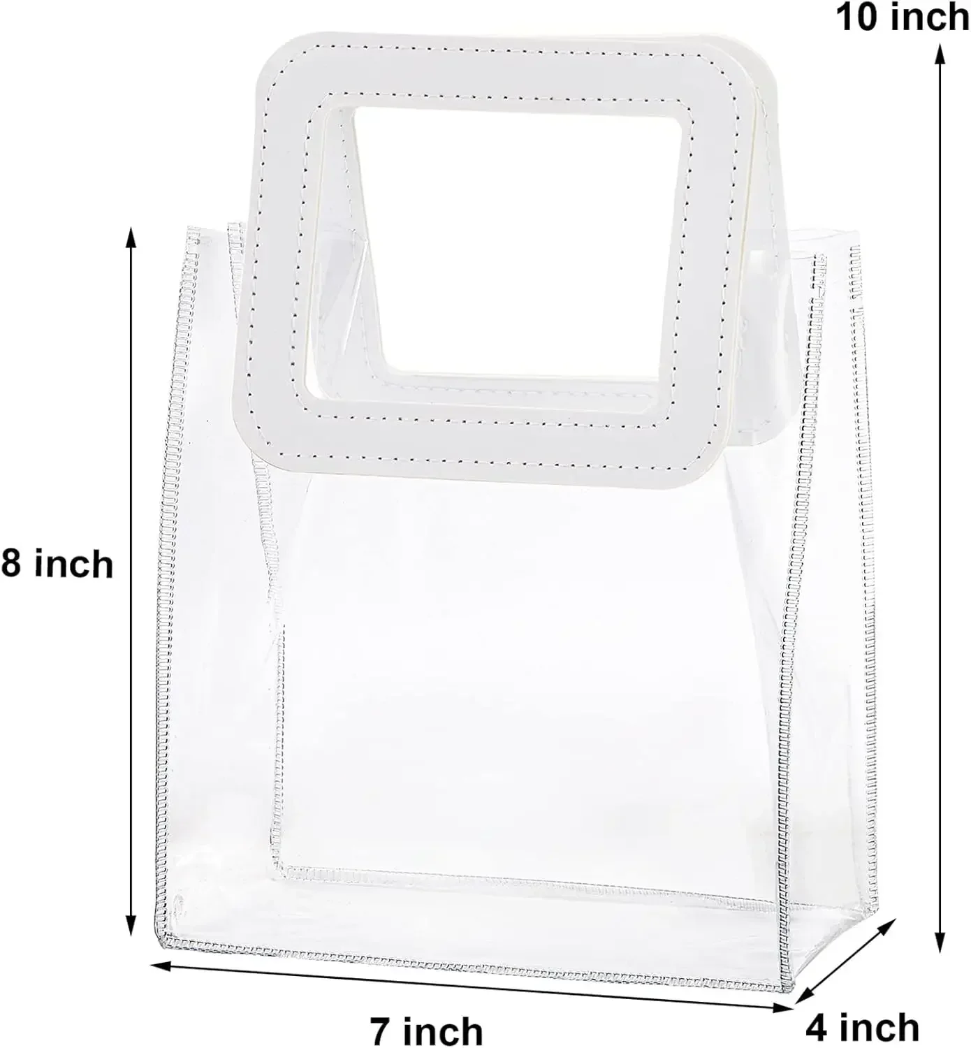 Clear Gift Bags Waterproof Gift Wrap Bags with White Leather Handles Durable Birthday for Parties Christmas and Holidays