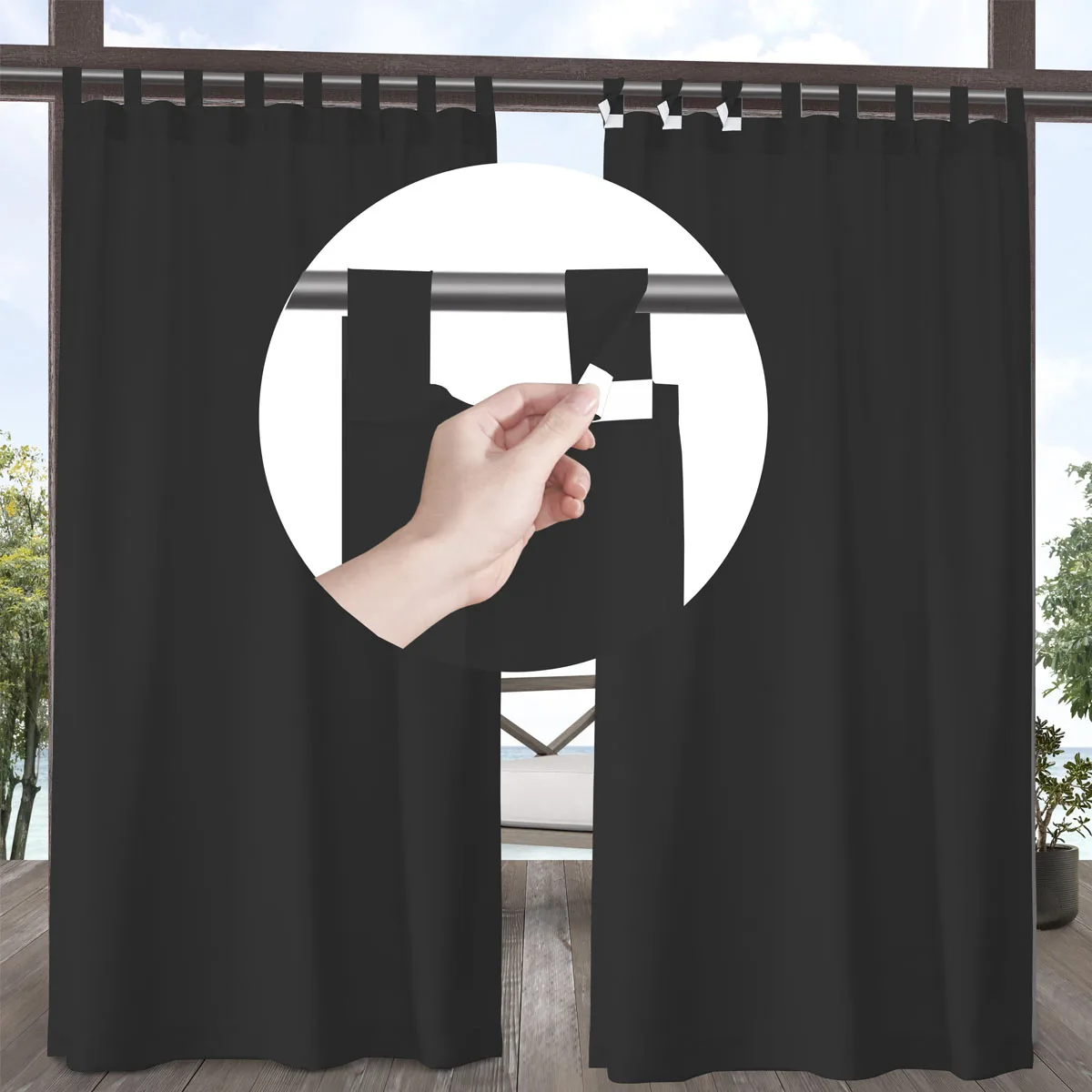 1PC Contemporary Outdoor Curtain-Detachable Tab Top,Water-Resistant, Light-Filtering Polyester, Easy Install Privacy Screen 4