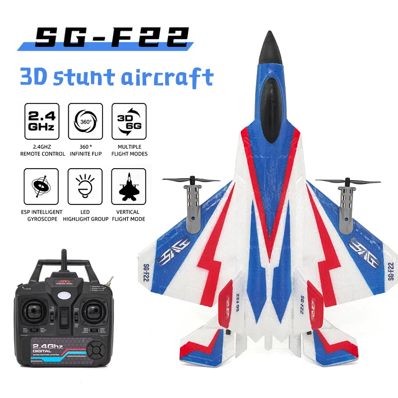 SG-F22 RC 비행기 2.4G 4CH 전기 고정 날개 글라이더 스턴트 전투기 모델, 고정 날개 3D 곡예 비행기 장난감, 어린이용 선물