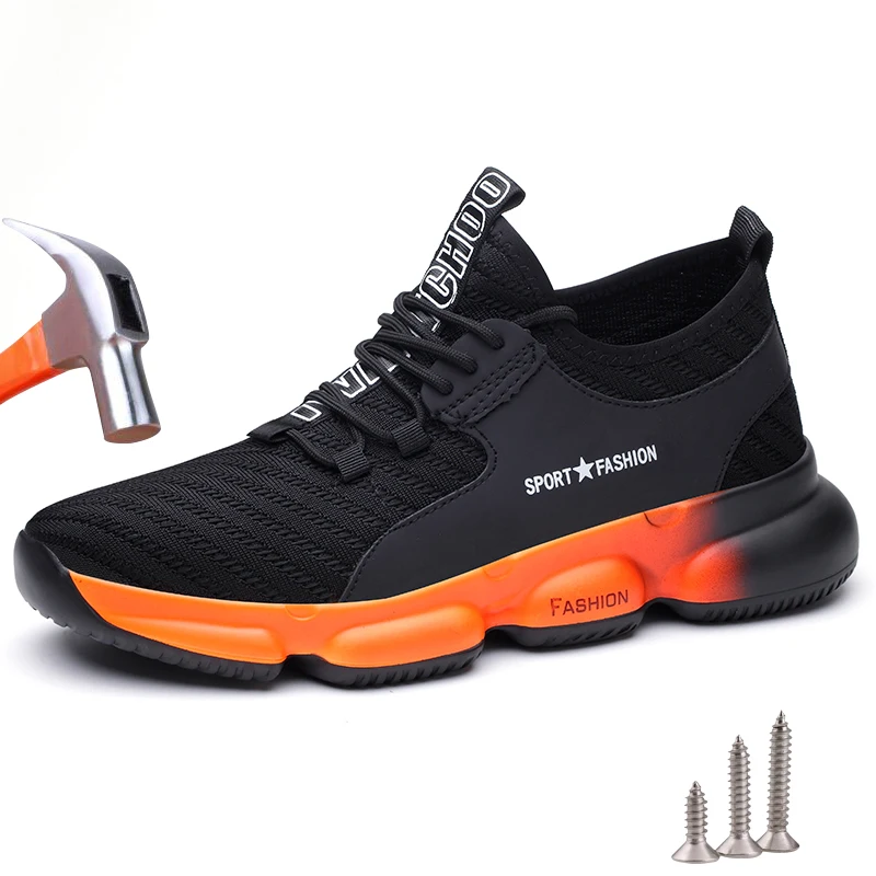 Lightweight Work Safety Shoes Men Women Steel Toe Shoes Plus Size Industrial Safety Boots Breathable Protective Work Sneakers