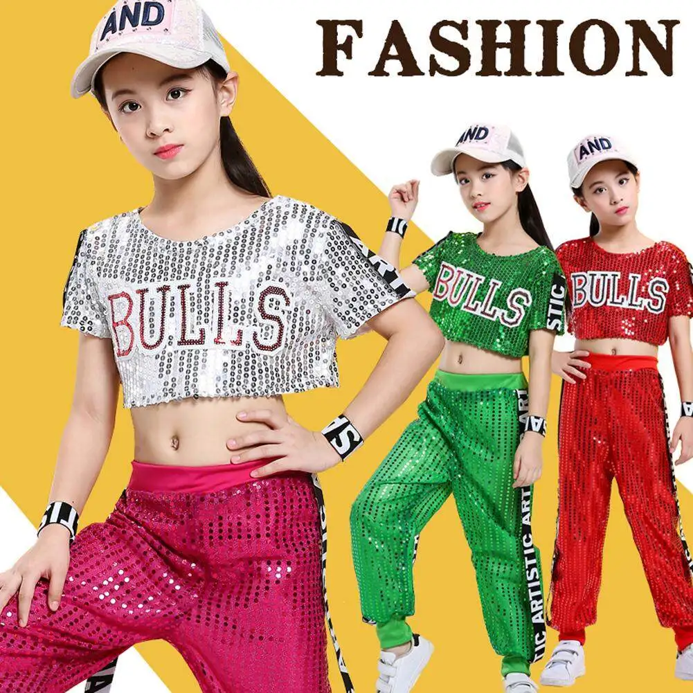 Ensemble Danse Paillettes Fille - Crop Top Débardeur Et Jupe Scintillante Jazz Hip-Hop Latine Pom-Pom 5-16 Ans