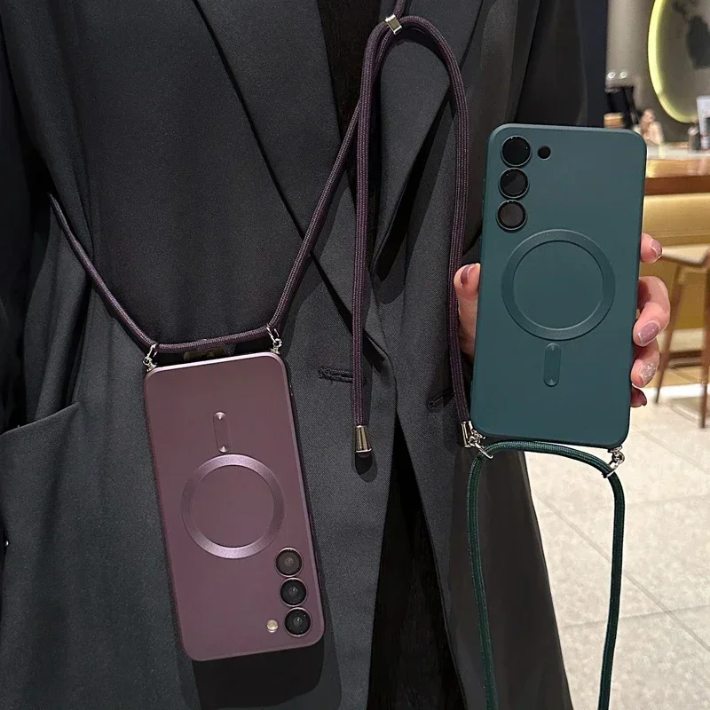 Magnetic Crossbody Lanyard Silicone Phone Case with Soft TPU Back Cover