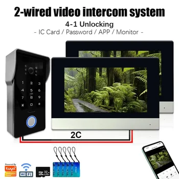 Tuya Smart IP 2-wired Doorbell Video Intercom System with Password IC Card Unlock 1080P 7inch Touch Screen 1
