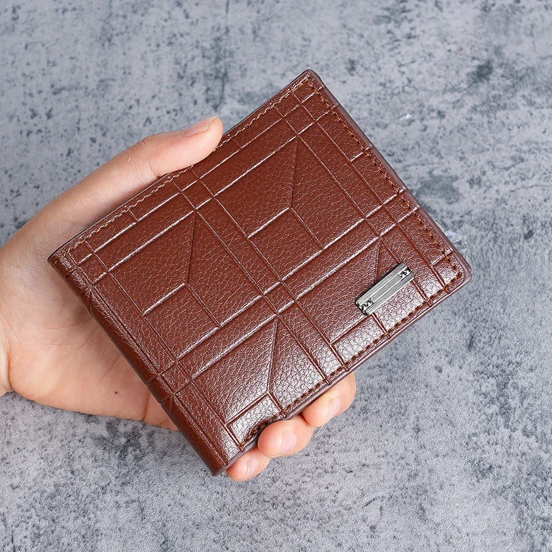 New men's wallets men's short wallet youth fashion checkered horizontal soft wallet large capacity multi-card wallet.