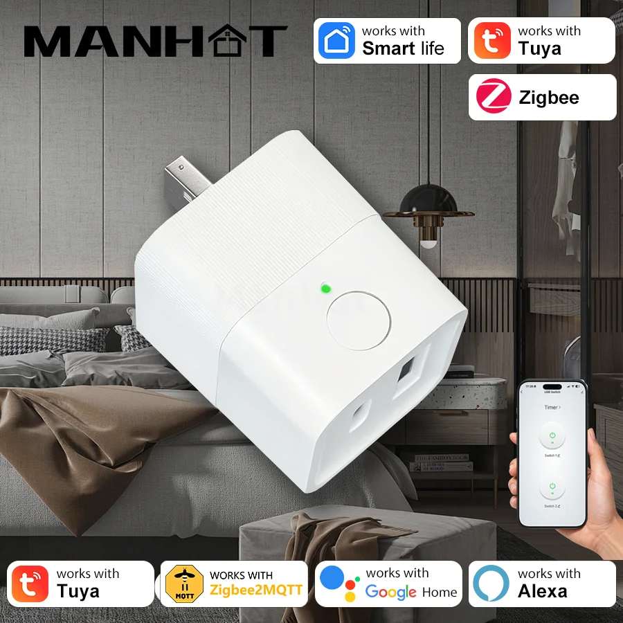 Tuya/Zigbee2MQTT Smart Micro USB/Type-C Adaptor Switch 5V Mini USB Power Adaptor Voice Control Plug Work With Alexa Google Home