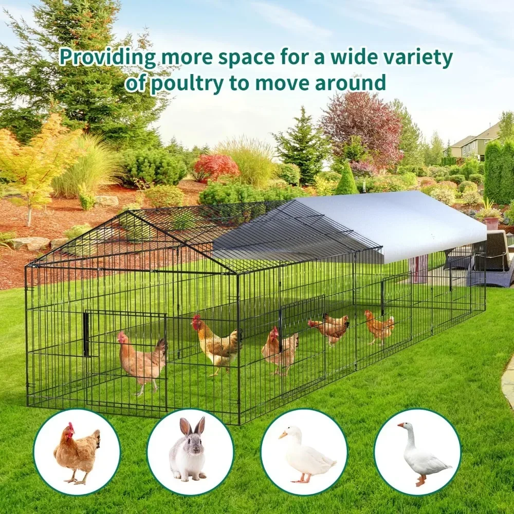Chicken Coop 130” X 40” Chicken Run Pen with Waterproof Cover Outside Portable Chicken Cage Enclosure Tractor 5