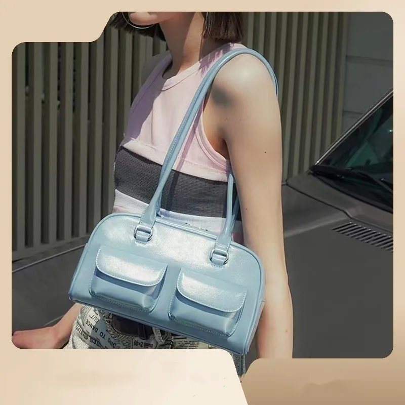 

2023 New Korean Underarm Bag Female Niche Retro Light Luxury Shoulder Bag Oil Wax Leather Bag Double Pocket Leisure Handbag