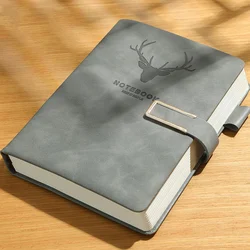 A5 Leather Notebook with Personalized Soft Cover and Bookmark - 200 Pages, Ideal for Business and Meetings (Light Grey)