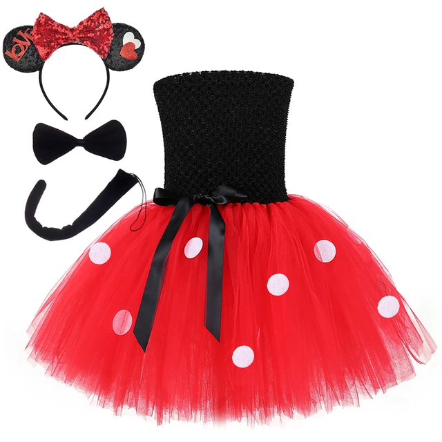 Vestido de tutú de Minnie para niñas, disfraz de princesa de ratón con  diadema, disfraz de Minnie de Halloween, ropa de Cosplay de lunares -  AliExpress