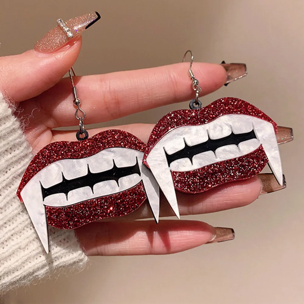 Halloween Acrylic Vampire Teeth Earrings Hallowmas Red Lips Drop Exaggerated All Saints' Day Jewelry _ - AliExpress Mobile