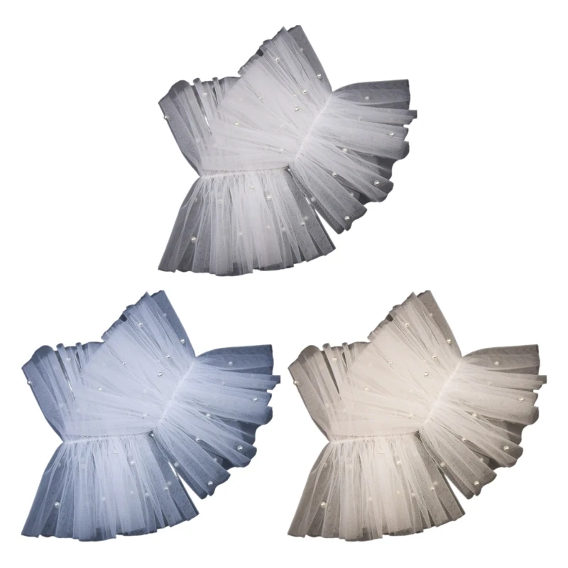 

L5YA Cosplay Maid Elastic Decorative Cuffs Detachable Cuffs with Pearl Beads for Girl