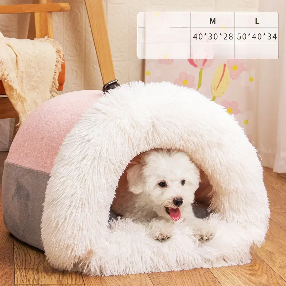 Winter Plush Cat Bed Large Size Dog Kennel Warm Cat House Villa Comfort Kitten Nest Closed Cats Home Puppy Sleep Mat images - 6